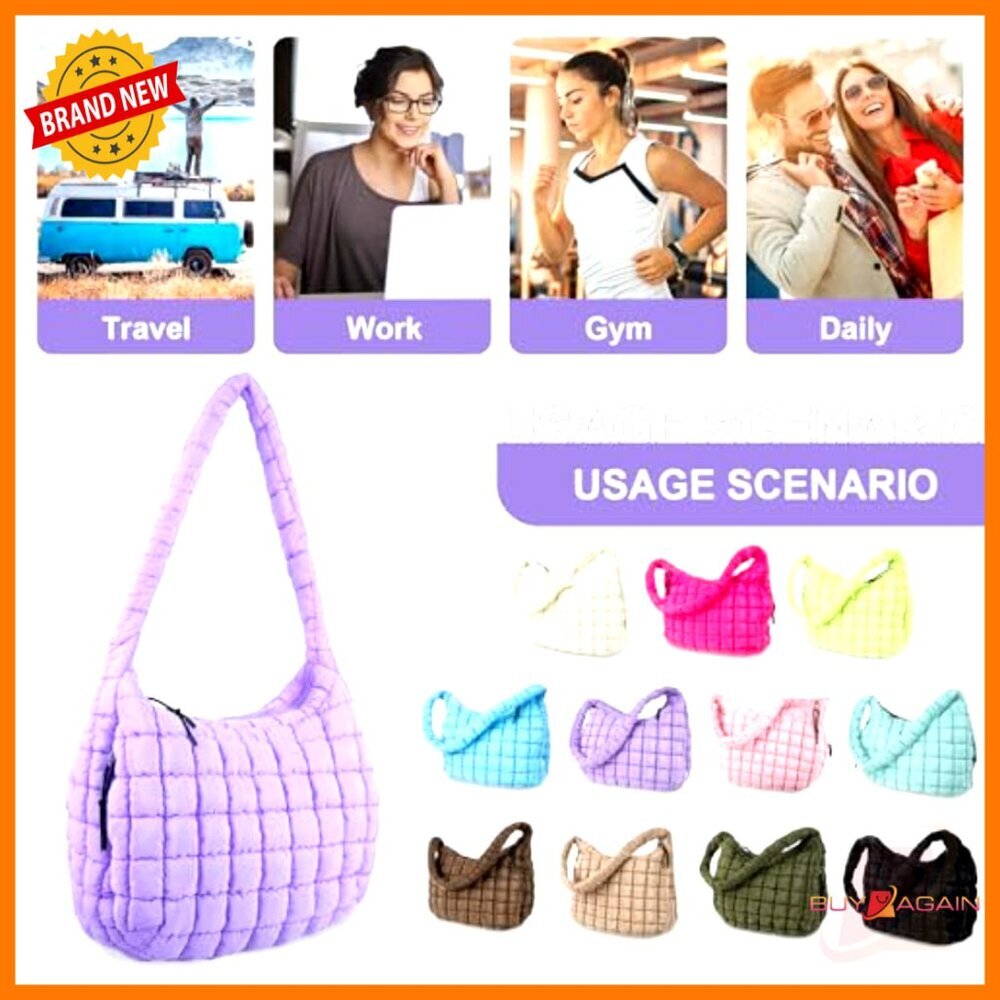 Quilted Puffer Tote Hobo Crossbody Shoulder Bag Lightweight Nylon - Picture 6 of 7